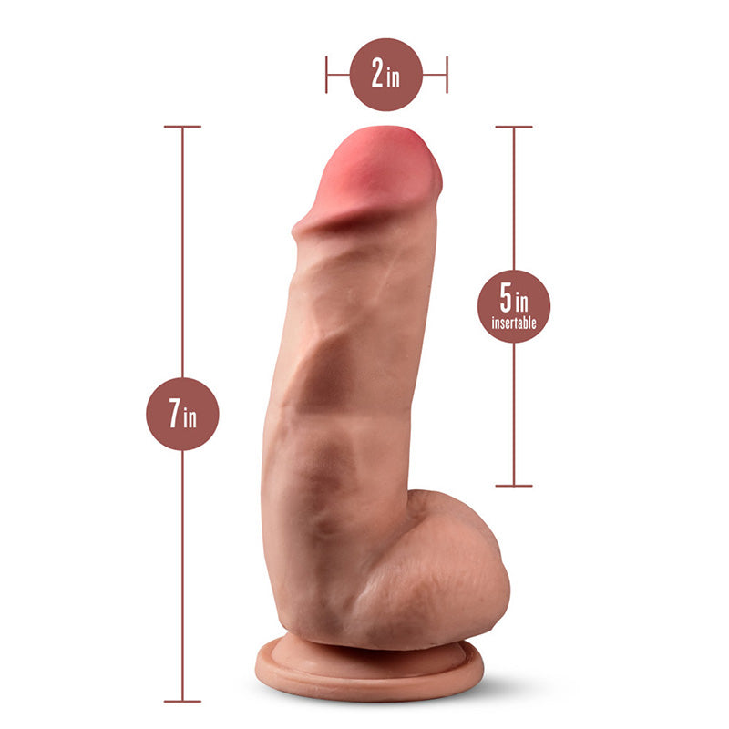 Blush BL-16997 Dr. Skin Plus 7" Girthy Posable Triple Density Dildo With Balls Mocha Measurements