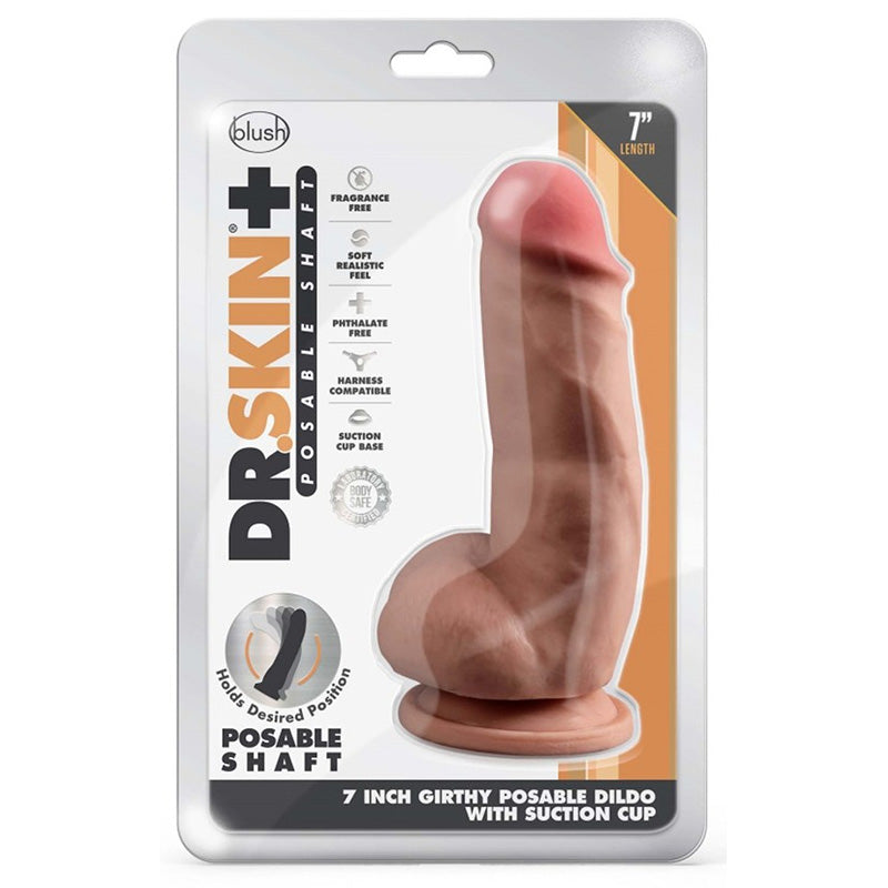 Blush BL-16997 Dr. Skin Plus 7" Girthy Posable Triple Density Dildo With Balls Mocha