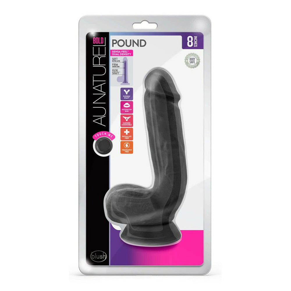 Blush BL-55305 Au Naturel Bold Pound 8 Inch Dildo Black Package Front