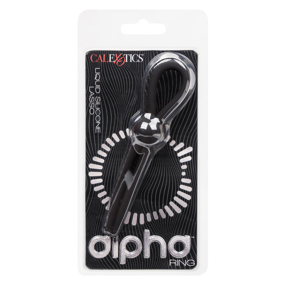 CalExotics SE-1492-26-2 Alpha Liquid Silicone Lasso Adjustable Cock Ring Black Package Front