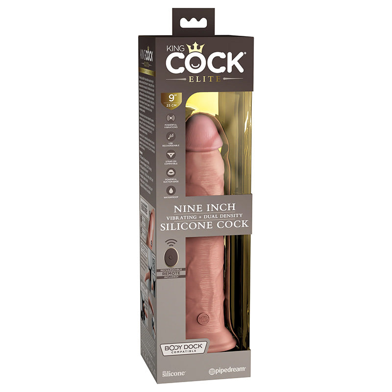 Pipedream 5779-21 King Cock Elite 9 Inch Vibrating Silicone Dual Density Cock with Remote Light Package Front