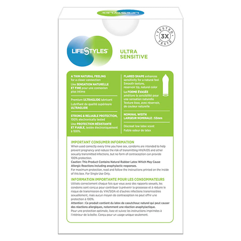 LifeStyles Ultra-Sensitive Condoms 14 Pack Package Back