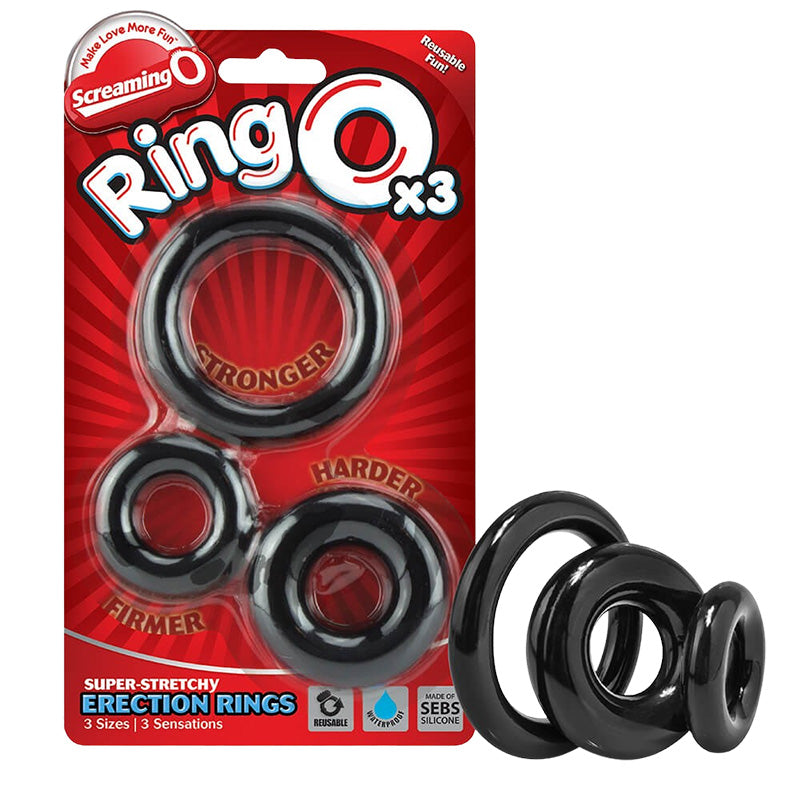 Screaming O RNGO-3P-101 Ring O x3 Black Cock Ring Set Package Front