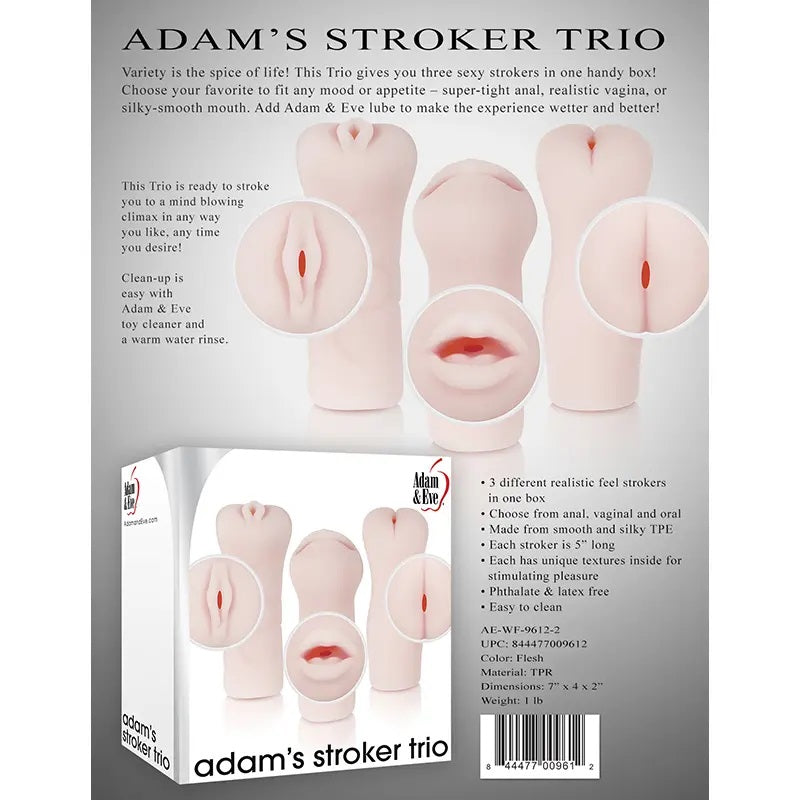 Adam's Stroker Trio Male Masturbator Set AE-WF-9612-2 Package Back