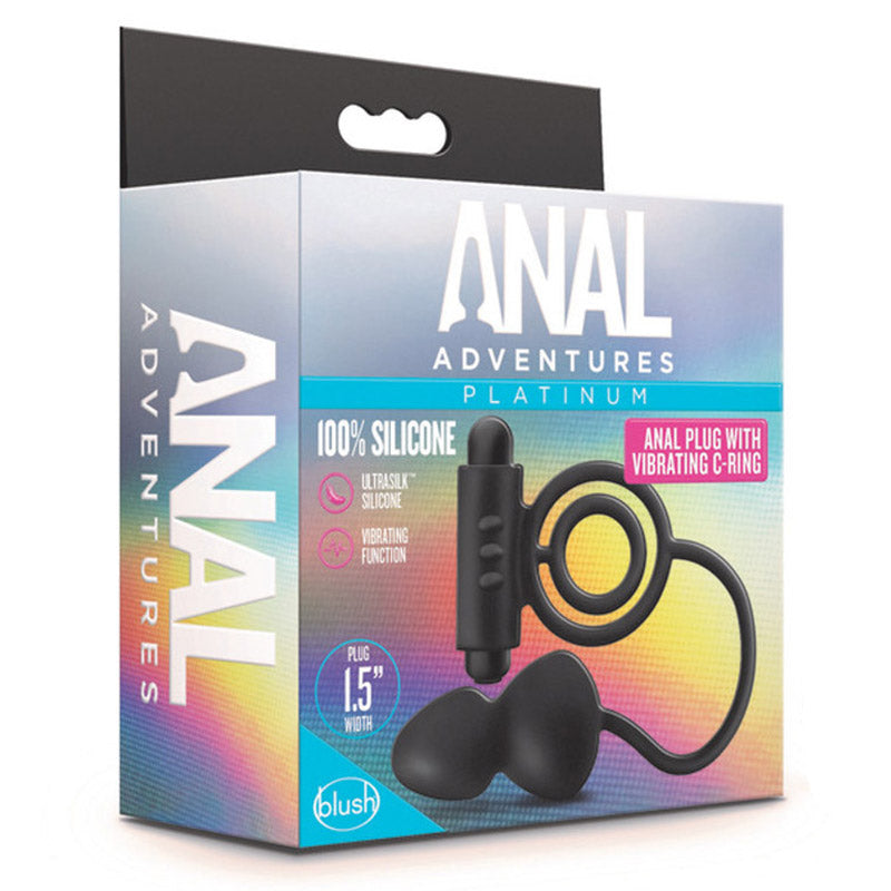 Blush BL-01805 Anal Adventures Platinum - Silicone Anal Plug with Vibrating C-Ring Package