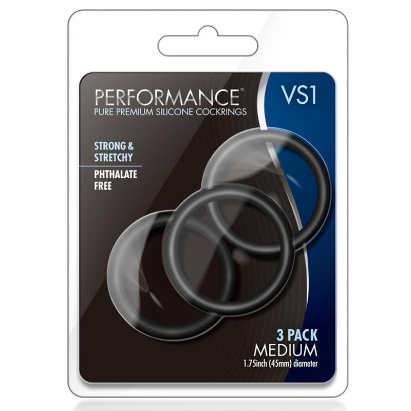 Blush BL-71815 Performance VS1 Pure Premium Silicone Cock Rings - Medium - Black Package