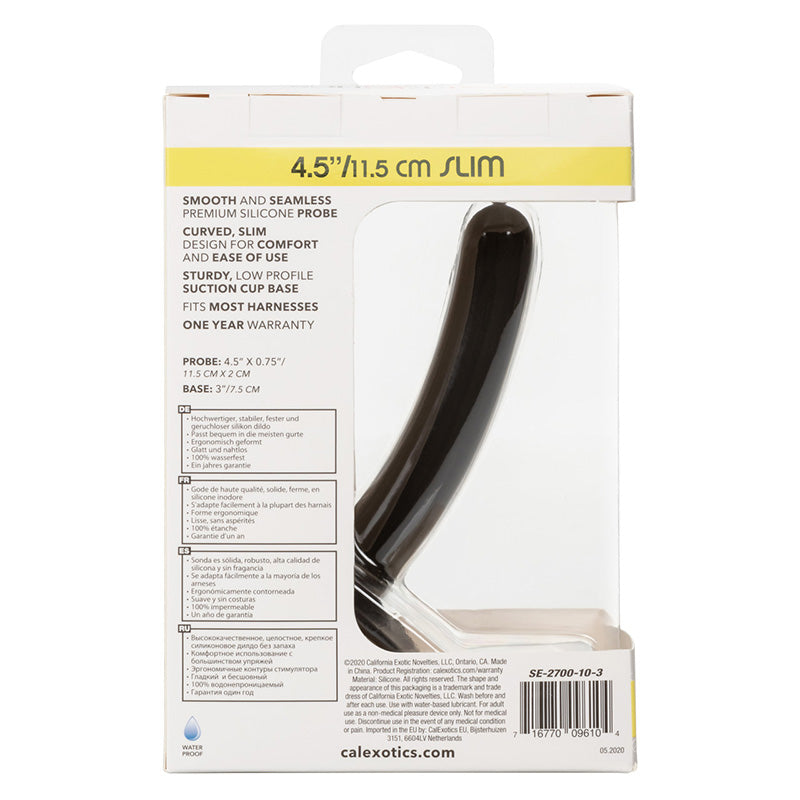 CalExotics SE2700-10-3 Boundless 4.5 Inch Slim Probe Black Pegging Dildo Package Back