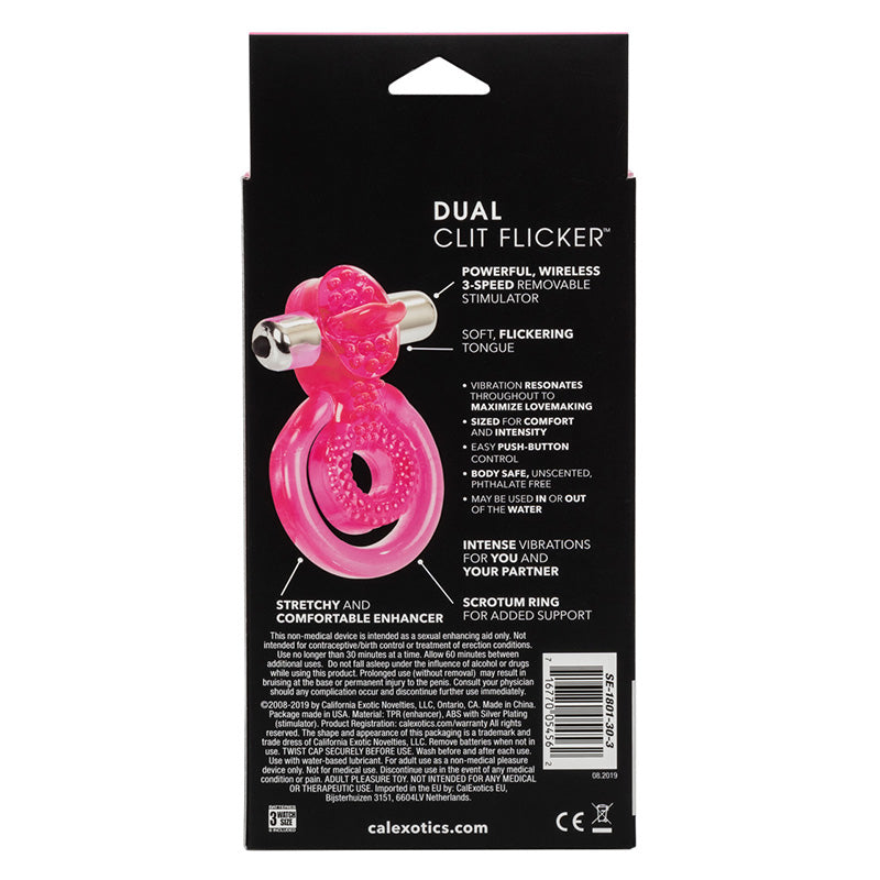 CalExotics SE-1801-30-3 Dual Clit Flicker Vibrating Cock Ring Package Back