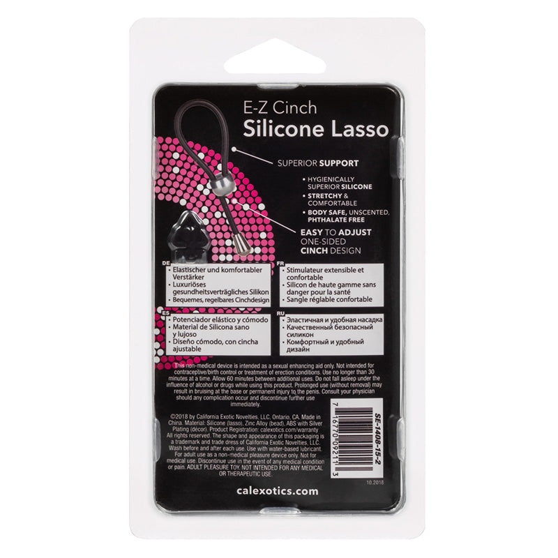 CalExotics  SE-1408-15-2 E-Z Cinch Silicone Lasso Adjustable Cock Ring Package Back