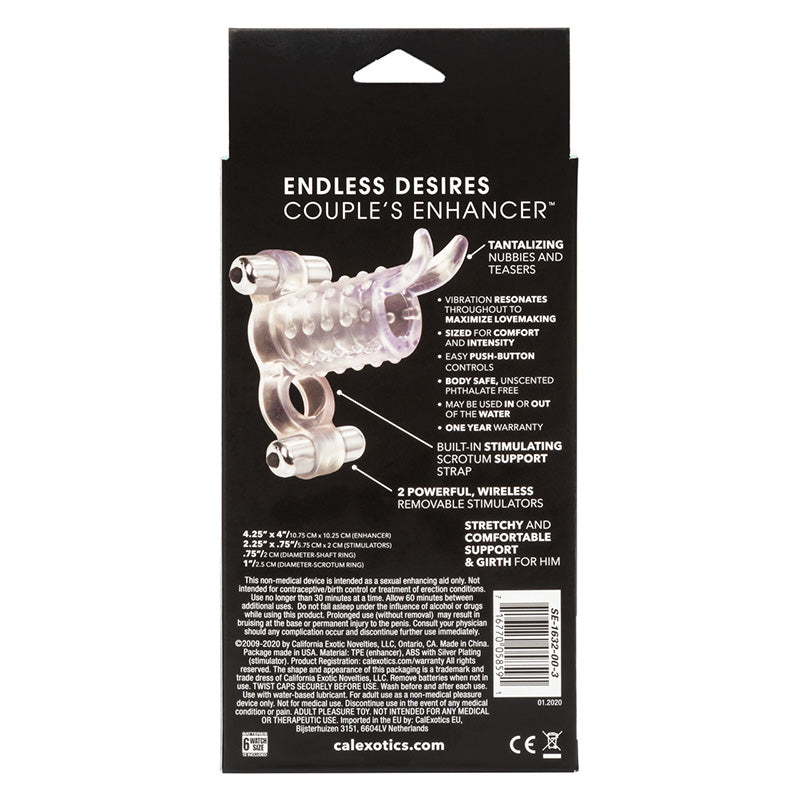 CalExotics SE-1632-00-3 Endless Desires Couple's Enhancer Vibrating Rabbit Penis Sleeve Package Back