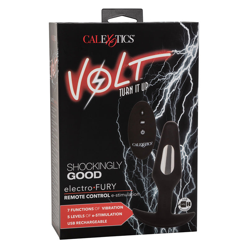 CalExotics SE-4310-30-3 Volt Electro-Fury Remote Control Vibrating E-Stim Butt Plug Package Front