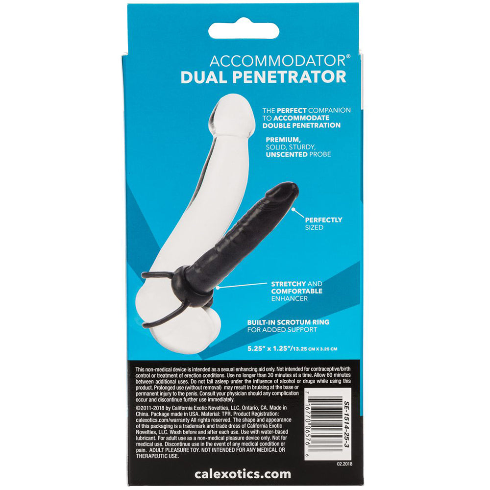 Accommodator Dual Penetrator Wearable Black DP Cock Ring Dildo - Box Back