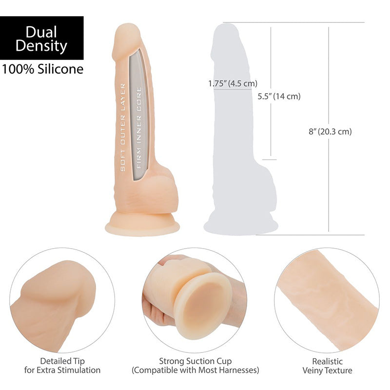 BMS Factory 88025 Naked Addiction 8 Inch Silicone Dual Density Dildo - Vanilla