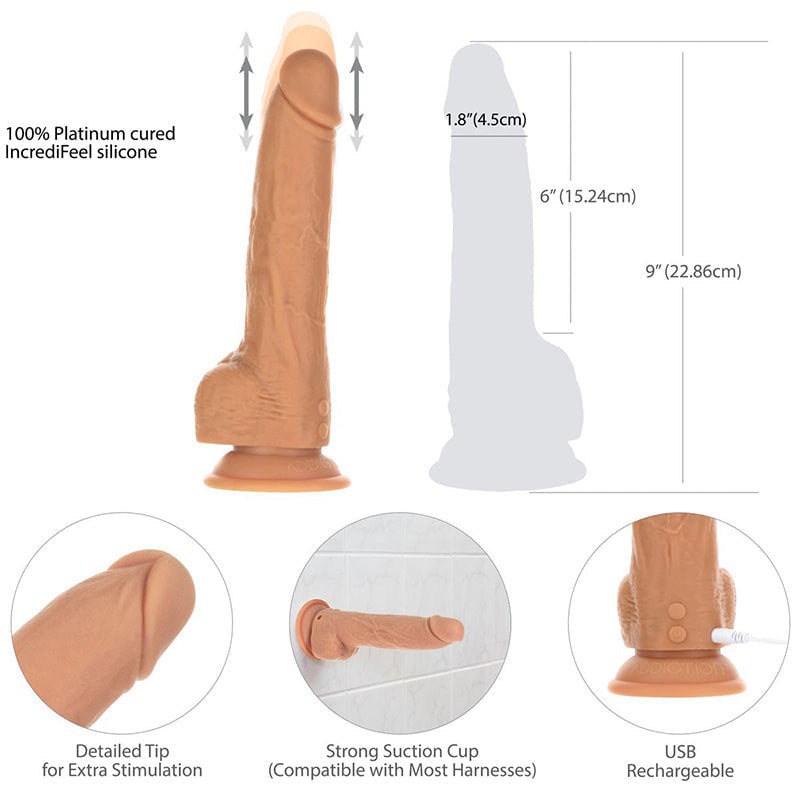 BMS Factory 88425 Naked Addiction 9 Inch Thrusting Dildo with Remote Caramel Features