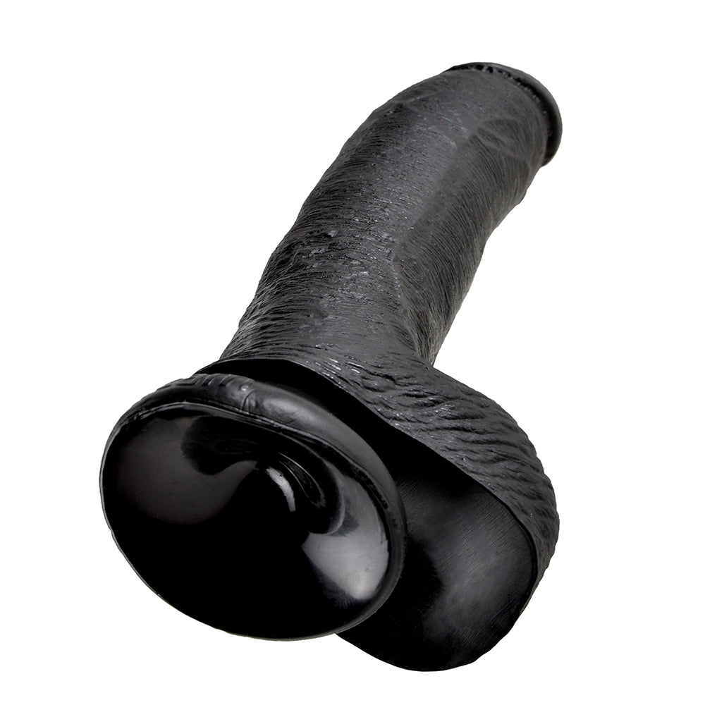 King Cock 9 Inch Cock with Balls Realistic Suction Cup Dildo - Black
