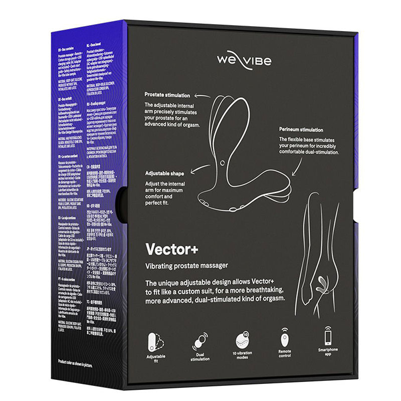 We-Vibe Vector+ Vibrating Bluetooth Prostate Massager Charcoal Black Package Back